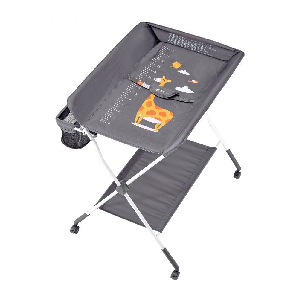 VEVOR Baby Changing Table, Foldable Diaper Change Station with Side Basket, Adjustable Height Portable Changing Table with Lockable Wheels, Multi-Functional Storage Organizer Nursery, Dark Gray