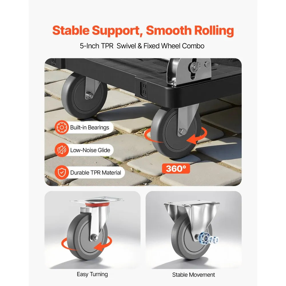 VEVOR Foldable Push Cart Dolly, 1000 lbs Capacity, Folding Platform Truck with Swivel Wheels, Moving Platform Hand Truck Flatbed Cart, Space Saving Push Handle, for Easy Storage, 35.2 x 23.4 x 33.5 in