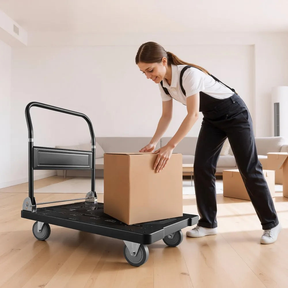 VEVOR Foldable Push Cart Dolly, 1000 lbs Capacity, Folding Platform Truck with Swivel Wheels, Moving Platform Hand Truck Flatbed Cart, Space Saving Push Handle, for Easy Storage, 35.2 x 23.4 x 33.5 in