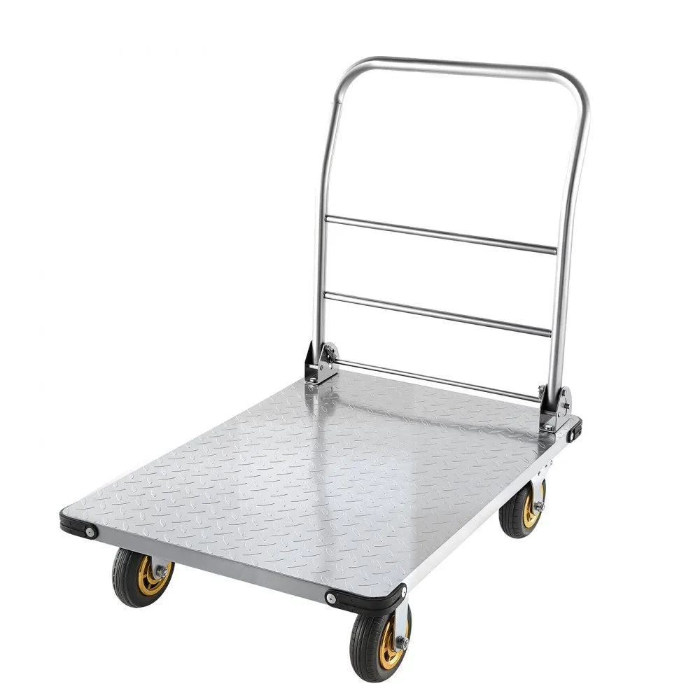 VEVOR Platform Truck, 2000 lbs Capacity, Heavy Duty Steel Flatbed Cart with Swivel Wheels and Handle, Foldable Platform Hand Push Truck Dolly, for Groceries, Garage, Warehouse, 35.4 x 23.6 x 35.4 in