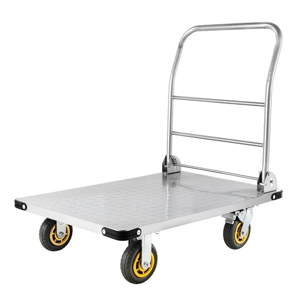 VEVOR Platform Truck, 2000 lbs Capacity, Heavy Duty Steel Flatbed Cart with Swivel Wheels and Handle, Foldable Platform Hand Push Truck Dolly, for Groceries, Garage, Warehouse, 35.4 x 23.6 x 35.4 in