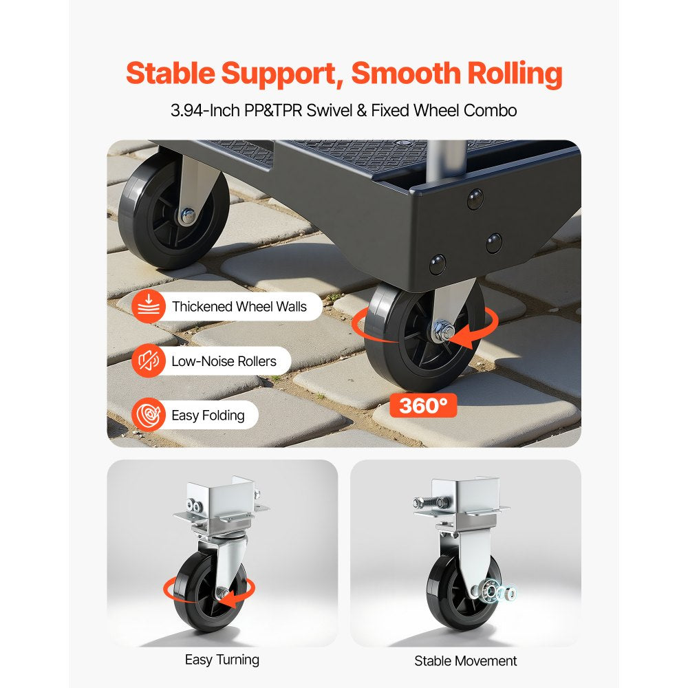 VEVOR Foldable Push Cart Dolly, 330 lbs Capacity, Folding Platform Truck with Swivel Wheels, Moving Platform Hand Truck Flatbed Cart, Adjustable Push Handle, for Easy Storage, 26.8 x 19.5 x 4.5 in