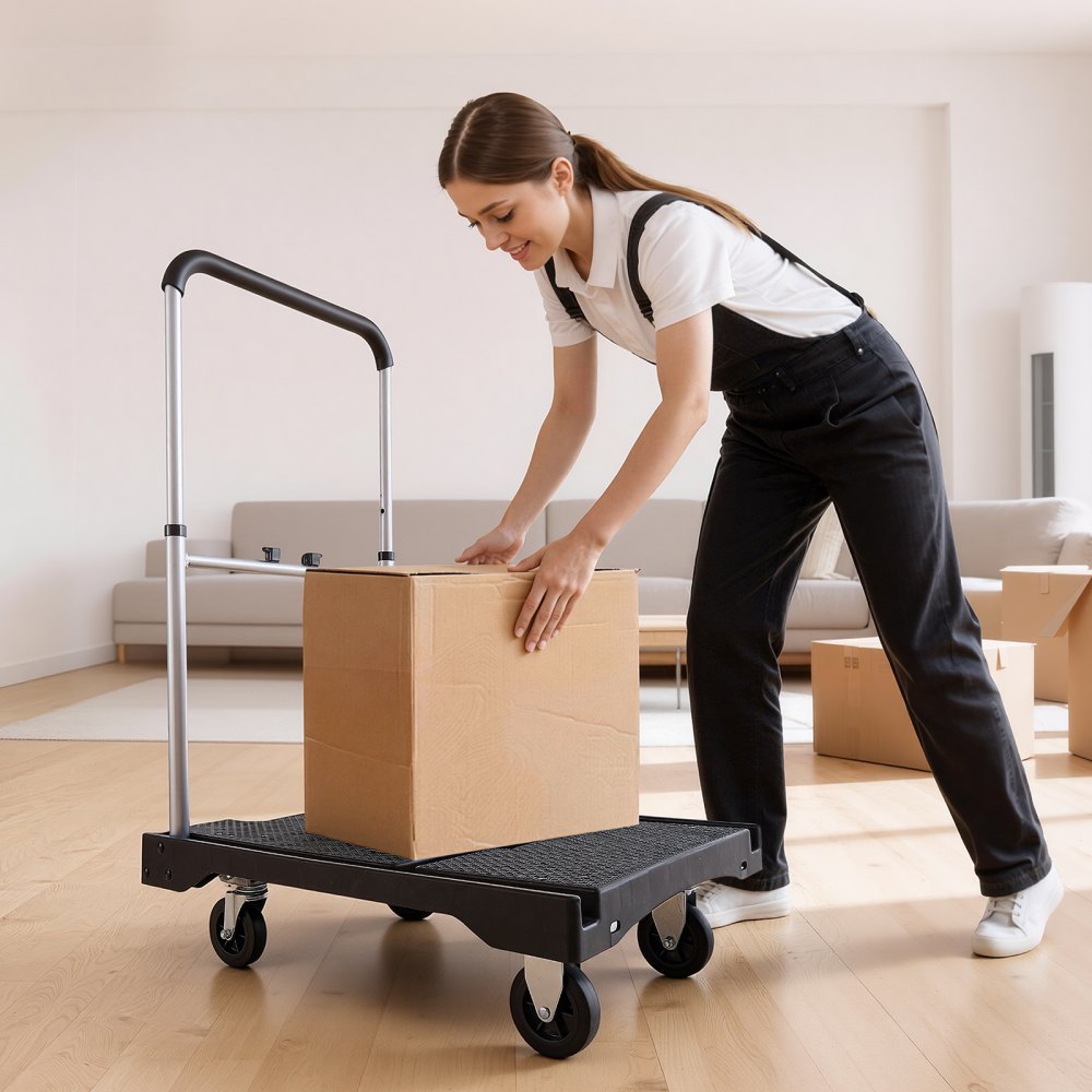 VEVOR Foldable Push Cart Dolly, 330 lbs Capacity, Folding Platform Truck with Swivel Wheels, Moving Platform Hand Truck Flatbed Cart, Adjustable Push Handle, for Easy Storage, 26.8 x 19.5 x 4.5 in