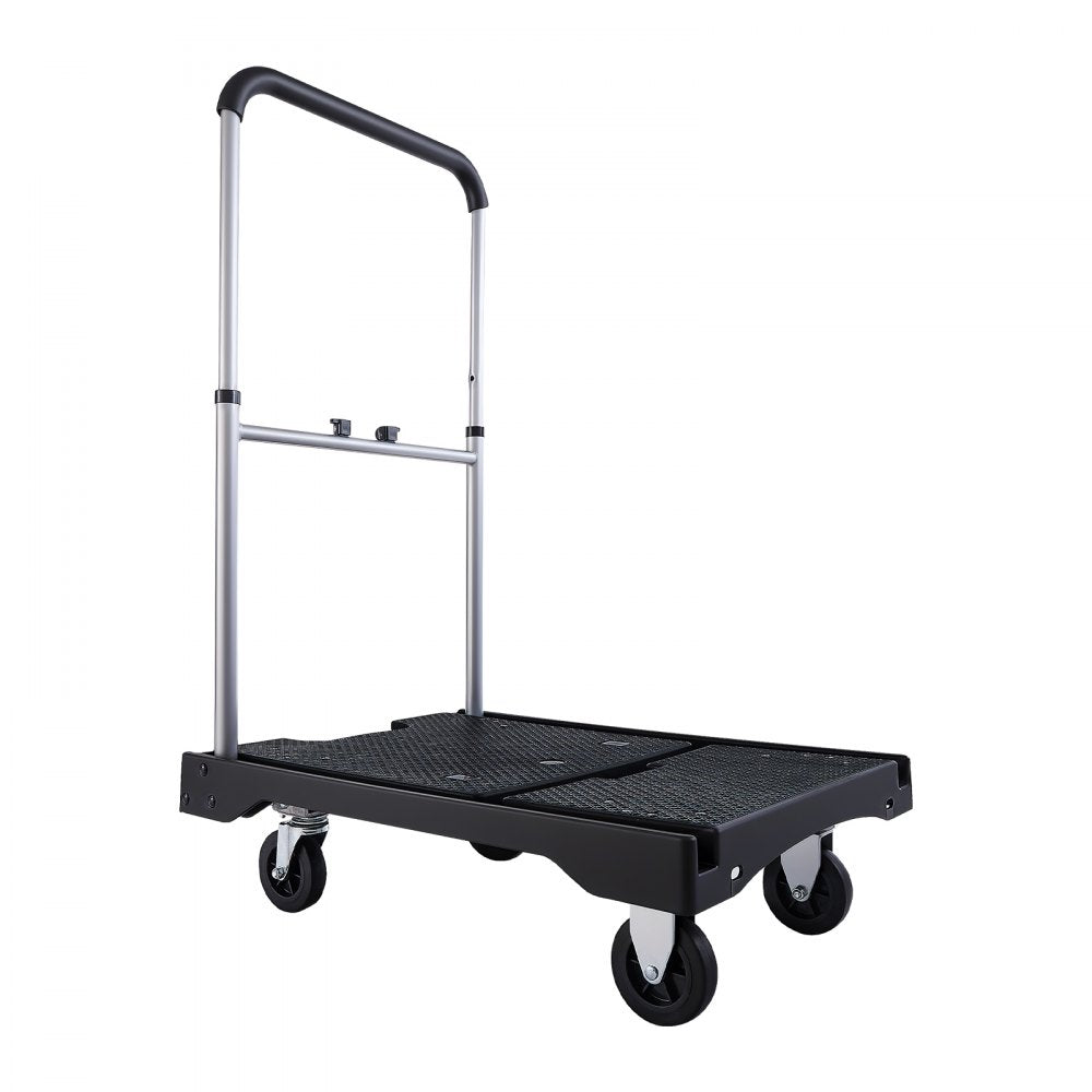 VEVOR Foldable Push Cart Dolly, 330 lbs Capacity, Folding Platform Truck with Swivel Wheels, Moving Platform Hand Truck Flatbed Cart, Adjustable Push Handle, for Easy Storage, 26.8 x 19.5 x 4.5 in