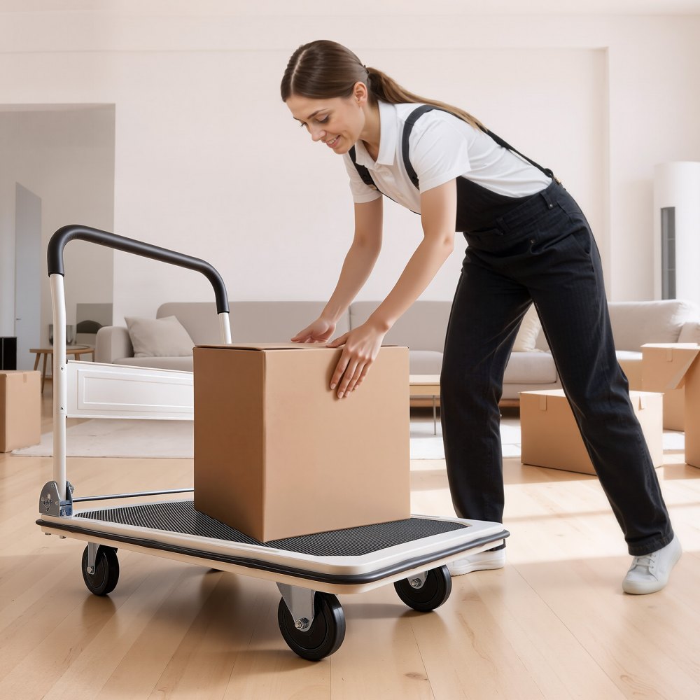 VEVOR Foldable Push Cart Dolly, 660 lbs Load Capacity, Folding Platform Truck with Swivel Wheels, Moving Platform Hand Truck Flatbed Cart, Space Saving Push Handle, for Easy Storage, 35.4 x 34.3 x 24 in