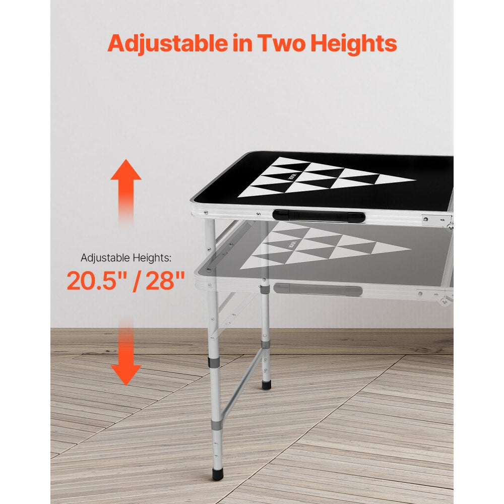 VEVOR 8 Foot Portable Beer Pong Table, Foldable Tailgate Table,Carrying Handles and 6 Pong Balls, Adjustable Height, Lightweight Table for Office, Tailgate Party, Travel and Camping, Black