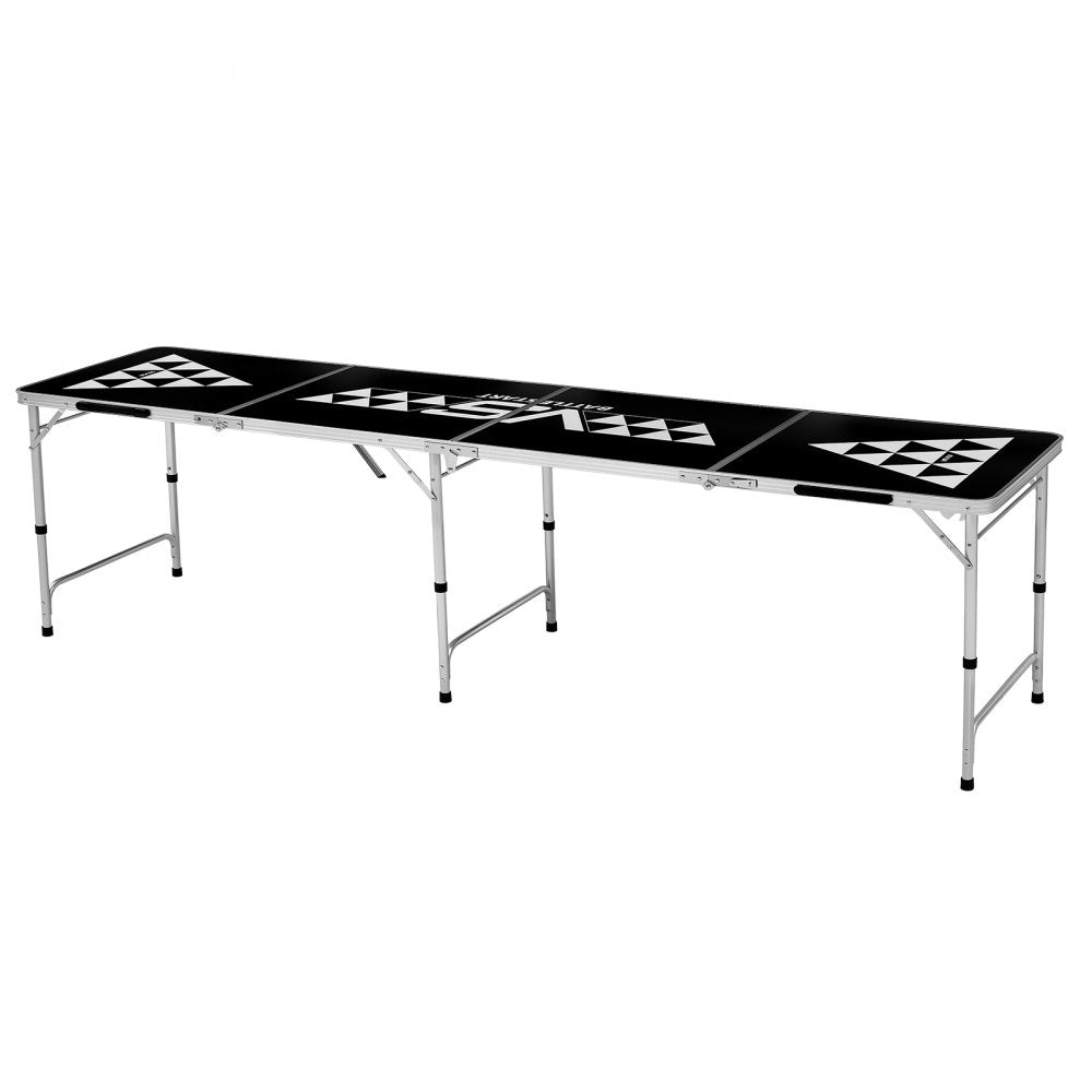 VEVOR 8 Foot Portable Beer Pong Table, Foldable Tailgate Table,Carrying Handles and 6 Pong Balls, Adjustable Height, Lightweight Table for Office, Tailgate Party, Travel and Camping, Black