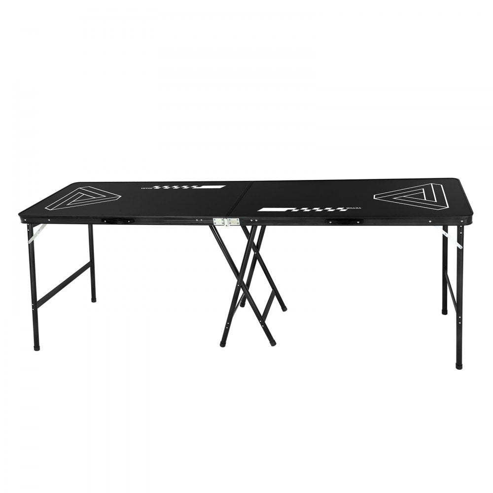 VEVOR 8 Foot Portable Beer Pong Table, Foldable 36 inch Heightened Table,  Carrying Handles and 6 Pong Balls, Lightweight Tailgate Table for Office, Tailgate Party, Travel & Camping, Black