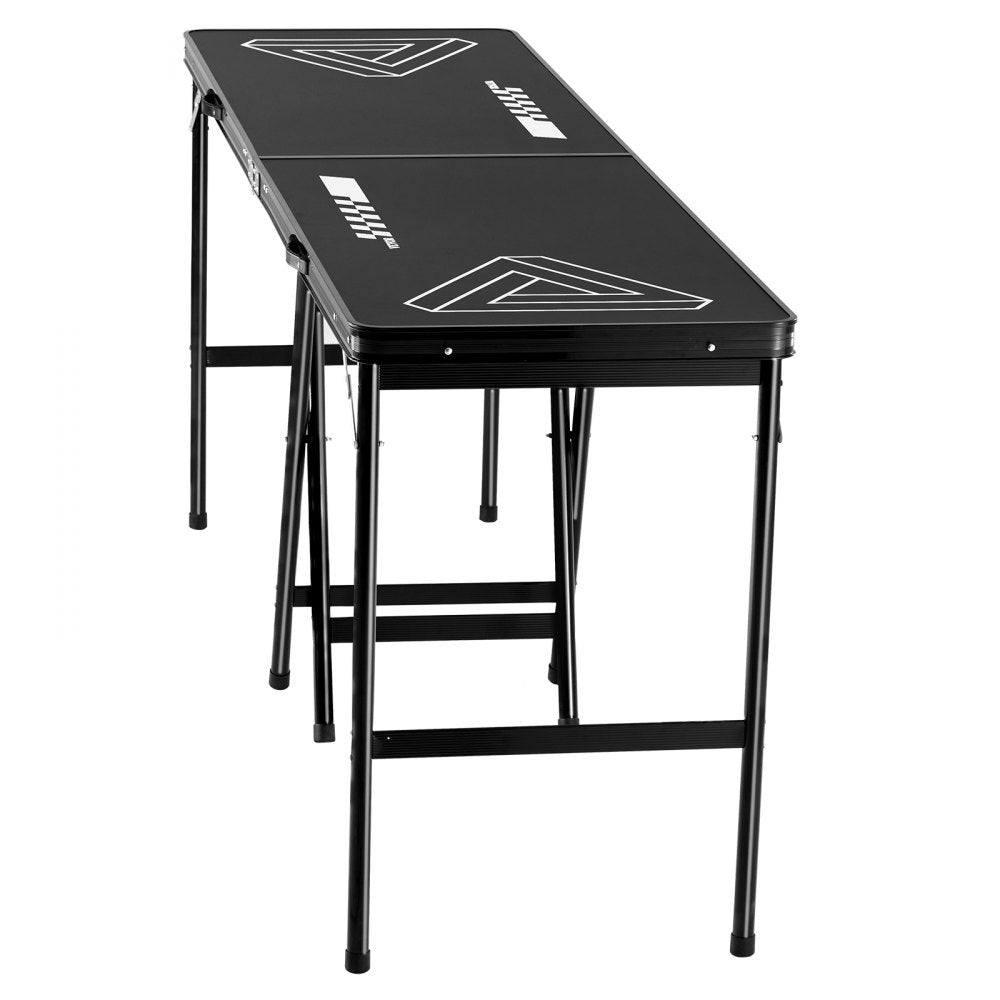 VEVOR 8 Foot Portable Beer Pong Table, Foldable 36 inch Heightened Table,  Carrying Handles and 6 Pong Balls, Lightweight Tailgate Table for Office, Tailgate Party, Travel & Camping, Black