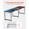 VEVOR 8 Foot Portable Beer Pong Table, LED Lights, Foldable Tailgate Table with Carrying Handles and 6 Pong Balls, Adjustable Height, Lightweight Table for Office, Tailgate Party, Travel & Camping