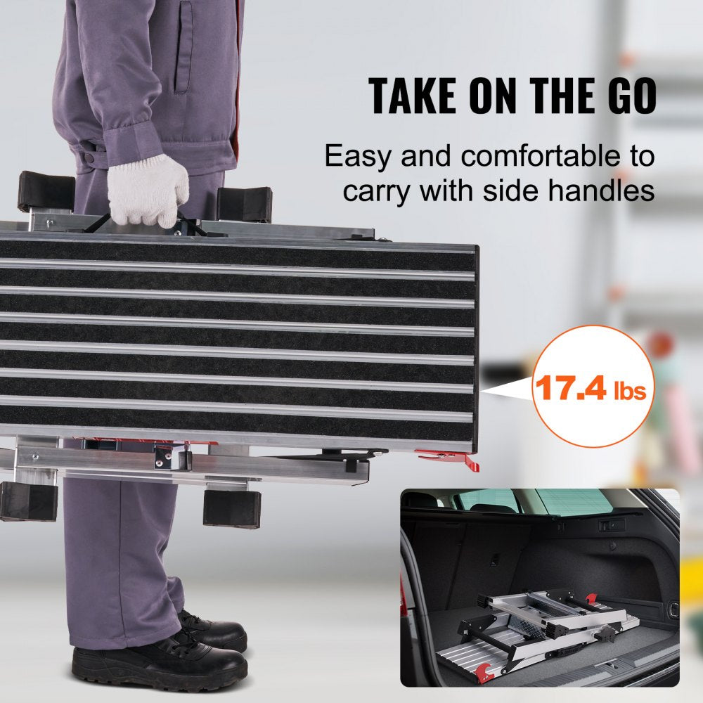 VEVOR Folding Work Platform, 660 lbs Load Capacity, Aluminum Drywall Stool Ladder, Heavy Duty Work Bench w/ Non-Slip Feet, Ideal for Washing Vehicles, Cleaning, Painting, Decorating