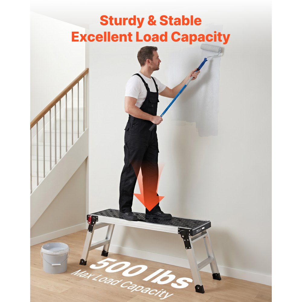 VEVOR Folding Work Platform, 35.8 x 12.2 in Aluminum Step Stool, 16.5 in Height, 500 lbs Load Capacity, Heavy Duty Platform Ladder with Locks, Portable Work Bench for Painting & Maintenance & Home