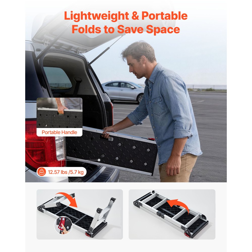 VEVOR Folding Work Platform, 35.8 x 12.2 in Aluminum Step Stool, 16.5 in Height, 500 lbs Load Capacity, Heavy Duty Platform Ladder with Locks, Portable Work Bench for Painting & Maintenance & Home