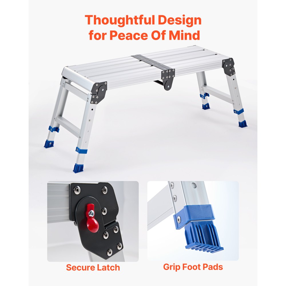 VEVOR Folding Work Platform, Adjustable Height 14.2-20 in, 500 lbs Capacity Aluminum Step Stool, Heavy Duty Non-Slip Platform Ladder, Portable Work Bench for Painting, Cleaning, Home & Professional