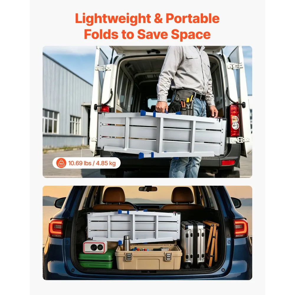 VEVOR Folding Work Platform, Adjustable Height 23-34.5 in, 40 x 12 in Aluminum Step Stool, 500 lbs Load Capacity, Heavy Duty Non-Slip Platform Ladder, Portable Work Bench for Painting, Maintenance