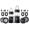VEVOR LED Camping Lanterns, 4 Pack Rechargeable Camping Flashlights, Solar & USB Charging, Portable Collapsible, Bulit to Last Lights, As Power Bank, for Hiking, Hurricane Emergency, Outrages, Fishing