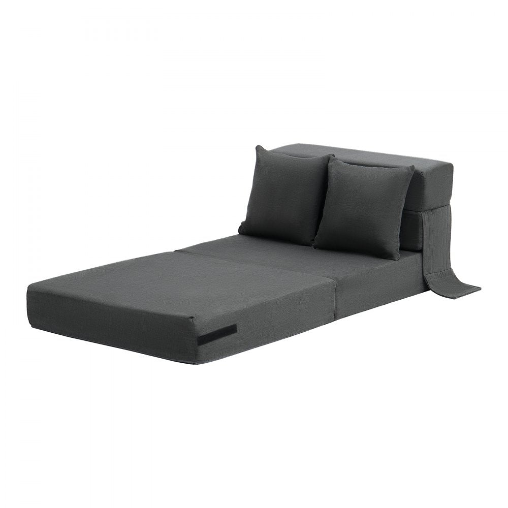 VEVOR Folding Sofa Bed, 3-in-1 Foldable Couch Bed with 2 Pillows and Washable Cover, 25D High Density Memory Foam Convertible Sleeper Chair Bed, Futon Couch for Living Room, Bedroom, Dark Grey(Single)