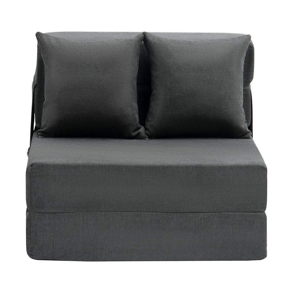 VEVOR Folding Sofa Bed, 3-in-1 Foldable Couch Bed with 2 Pillows and Washable Cover, 25D High Density Memory Foam Convertible Sleeper Chair Bed, Futon Couch for Living Room, Bedroom, Dark Grey(Single)