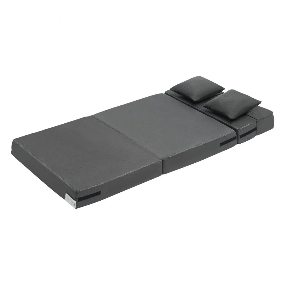 VEVOR Folding Sofa Bed, 3-in-1 Foldable Couch Bed with 2 Pillows and Washable Cover, 25D High Density Memory Foam Convertible Sleeper Chair Bed, Futon Couch for Living Room, Bedroom, Dark Grey(Twin)