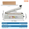 VEVOR Impulse Sealer 8 inch, Manual Heat Sealing Machine with Adjustable Heating Mode, Aluminum Shrink Wrap Bag Sealers for Plastic Mylar PE PP Bags, Portable Poly Bag Sealer with Extra Replace Kit