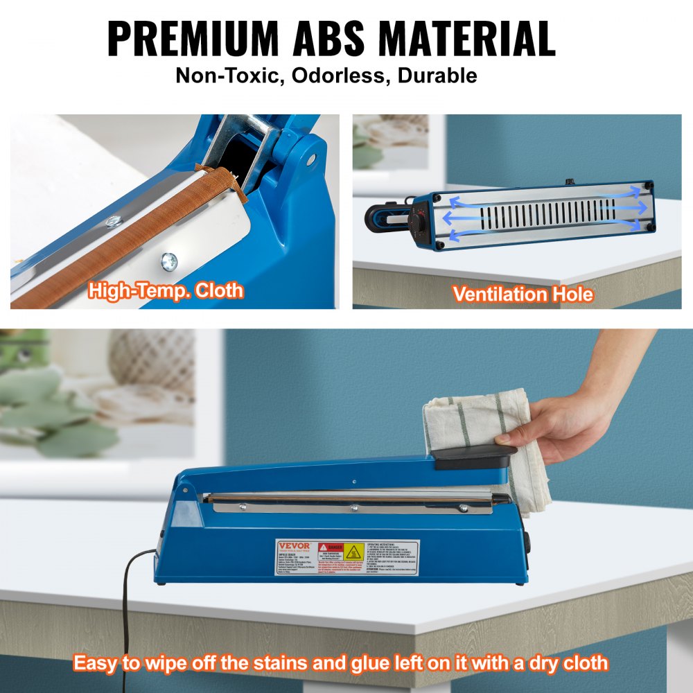 VEVOR Impulse Sealer 12 inch, Manual Heat Seal Machine with Adjustable Heating Mode, ABS Shrink Wrap Bag Sealers for Plastic Mylar PE PP Bags, Portable Poly Bag Sealing Machine with Extra Replace Kit