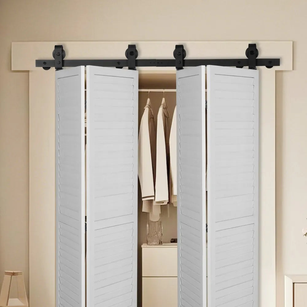 VEVOR Bi-Folding Sliding Barn Door Hardware Track Kit, 52" Top Mount Track Kit, Slide Smoothly & Quietly, Heavy Duty, Easy to Install, Suitable for Four 12" Closet Pantry Laundry Doors (Not Included)