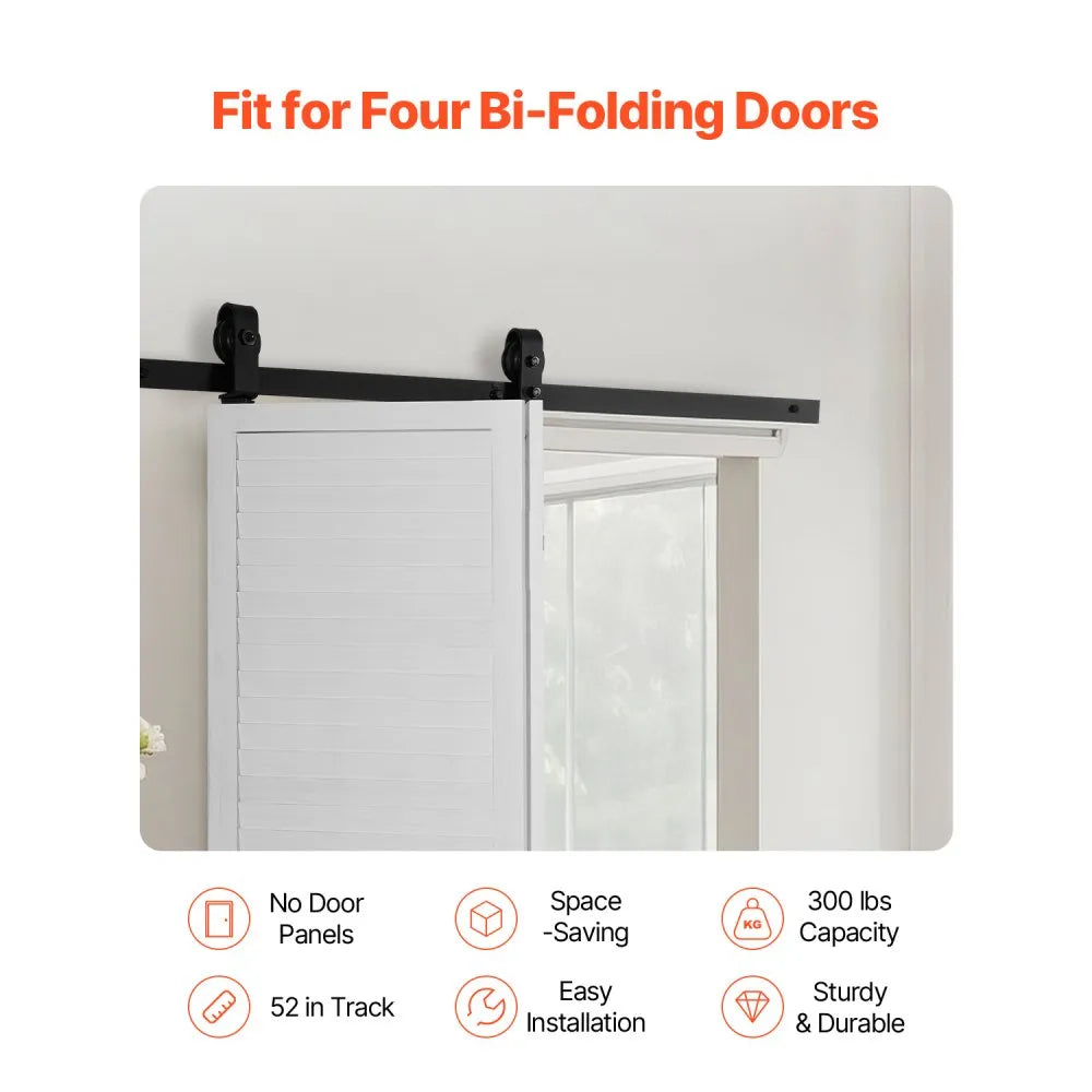 VEVOR Bi-Folding Sliding Barn Door Hardware Track Kit, 52" Top Mount Track Kit, Slide Smoothly & Quietly, Heavy Duty, Easy to Install, Suitable for Two 24" Closet Pantry Laundry Doors (Not Included)