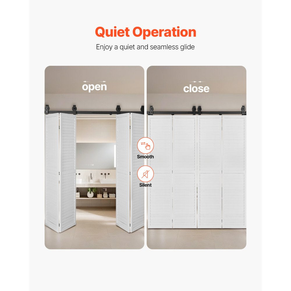 VEVOR Bi-Folding Sliding Barn Door Hardware Track Kit, 76" Top Mount Track Kit, Slide Smoothly & Quietly, Heavy Duty, Easy to Install, Suitable for Four 18" Closet Pantry Laundry Doors (Not Included)