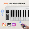 VEVOR 61 Key Folding Keyboard Piano, Bluetooth & MIDI, Portable Electronic Digital Foldable Piano with Sustain Pedal Touch Sensitive Lighted Keys Bag, Rechargeable for Beginners Teens Adults, White