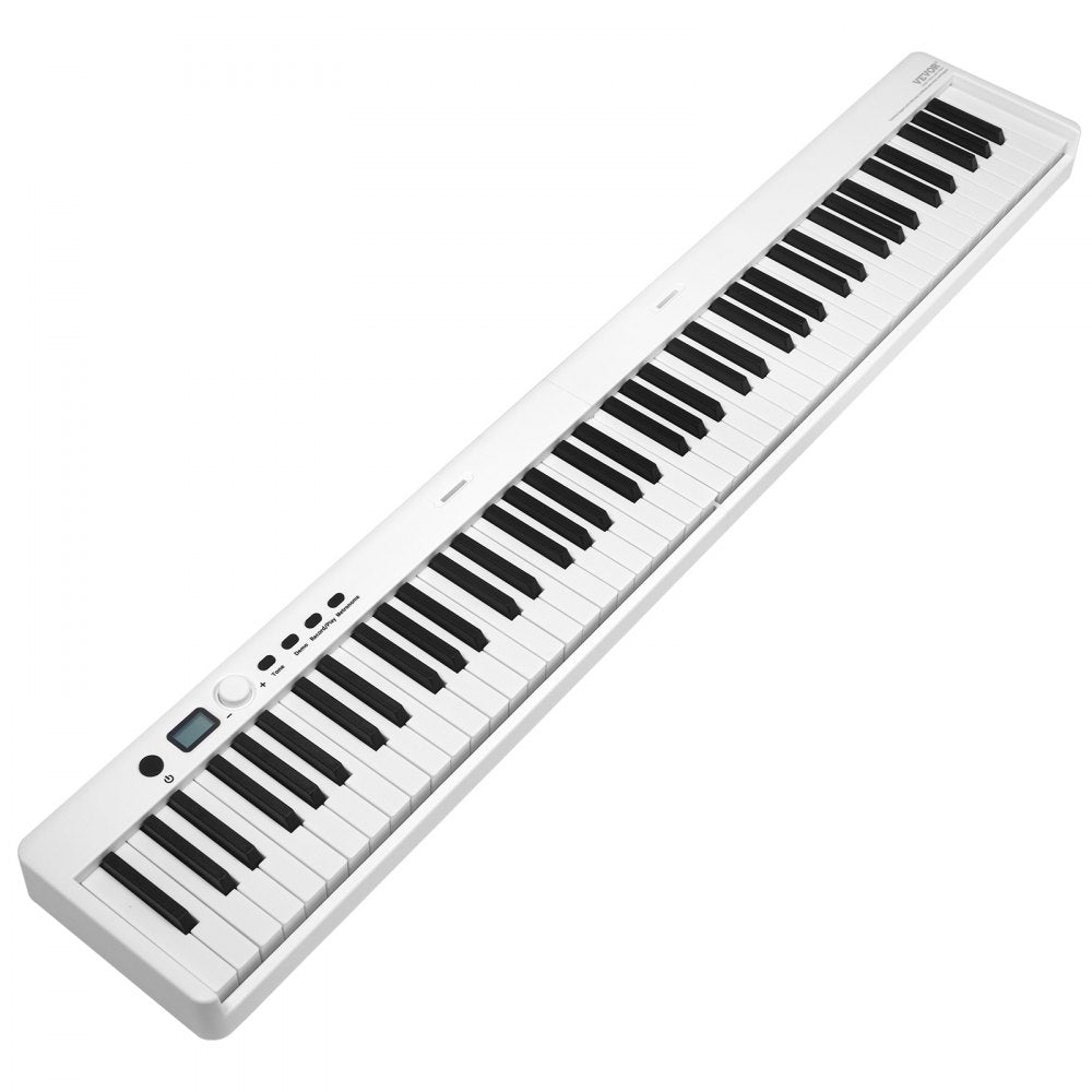 VEVOR 88 Key Folding Keyboard Piano, Bluetooth & MIDI, Portable Electronic Digital Foldable Piano with Sustain Pedal Bag Touch Sensitive Keys Headphones, Rechargeable for Beginners Teens Adults, White
