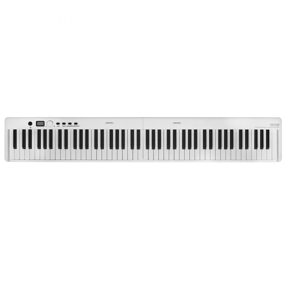 VEVOR 88 Key Folding Keyboard Piano, Bluetooth & MIDI, Portable Electronic Digital Foldable Piano with Sustain Pedal Bag Touch Sensitive Keys Headphones, Rechargeable for Beginners Teens Adults, White