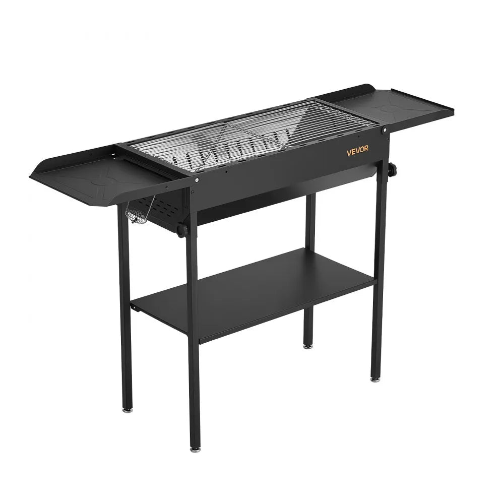 VEVOR Foldable Charcoal Grill, Portable Charcoal Barbecue Grill with Adjustable Height & Folding Side Tables, High-Temp Powder-Coated Steel Outdoor BBQ Grills for Camping Backyard Parties