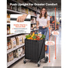 VEVOR Folding Shopping Cart, 24.3 Gal + 6.1 Gal Dual-Basket Grocery Cart, 220LBS Capacity, Steel Rolling Utility Cart with Waterproof Liner & 360° Swivel Wheel for Laundry, Shopping, Camping, Grocery