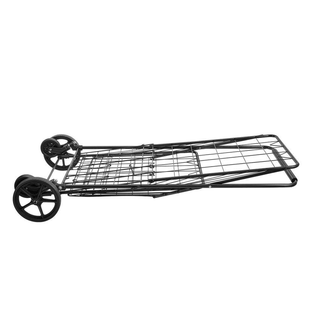 VEVOR Folding Shopping Cart, 25.6 Gal + 5.8 Gal Dual-Basket Grocery Cart, 110LBS Heavy Duty Capacity, Steel Rolling Utility Cart with 360° Swivel Wheels for Laundry, Shopping, Camping, Groceries
