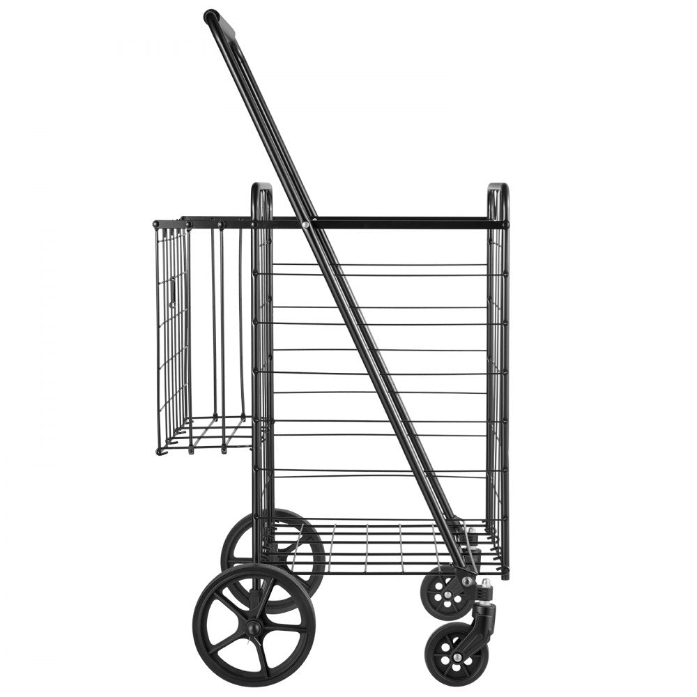 VEVOR Folding Shopping Cart, 25.6 Gal + 5.8 Gal Dual-Basket Grocery Cart, 110LBS Heavy Duty Capacity, Steel Rolling Utility Cart with 360° Swivel Wheels for Laundry, Shopping, Camping, Groceries