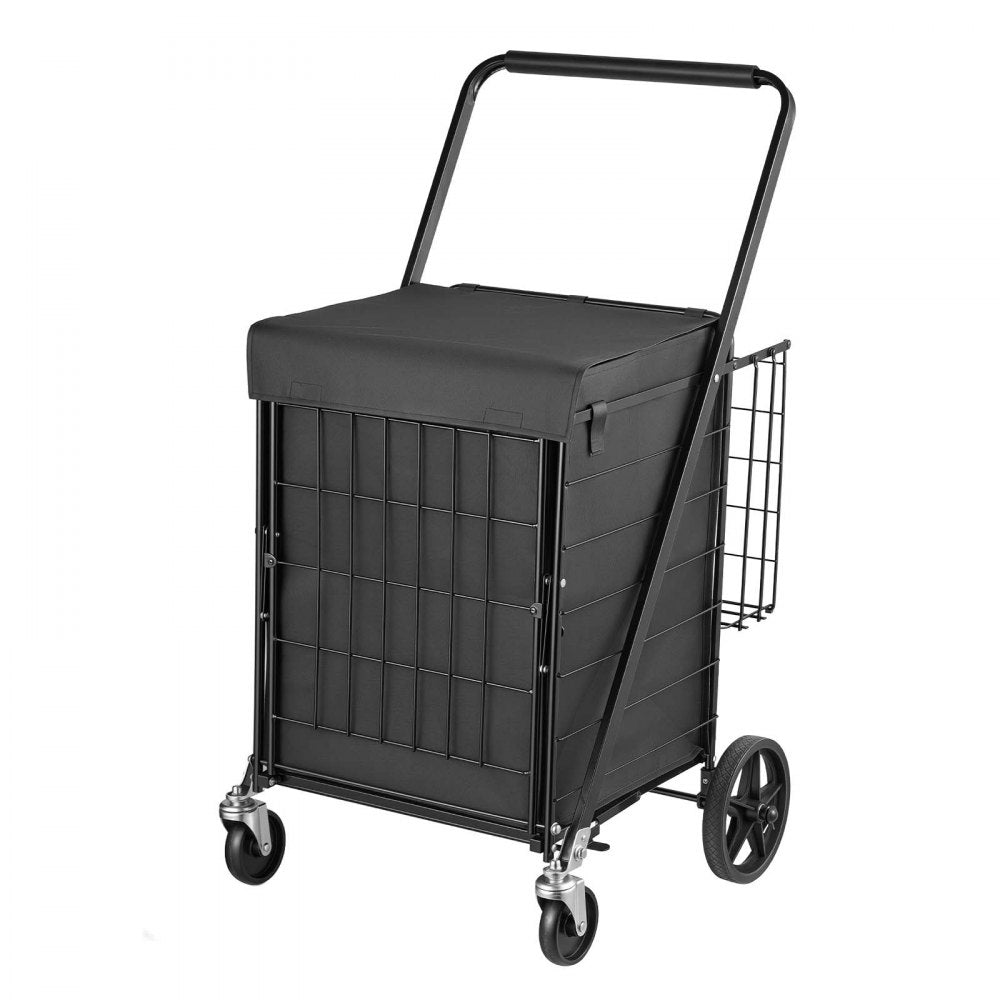 VEVOR Folding Shopping Cart, 36.7 Gal + 6.1 Gal Dual-Basket Grocery Cart, 260LBS Capacity, Large Rolling Utility Cart with Waterproof Liner & 360° Swivel Wheel for Laundry, Shopping, Camping, Grocery