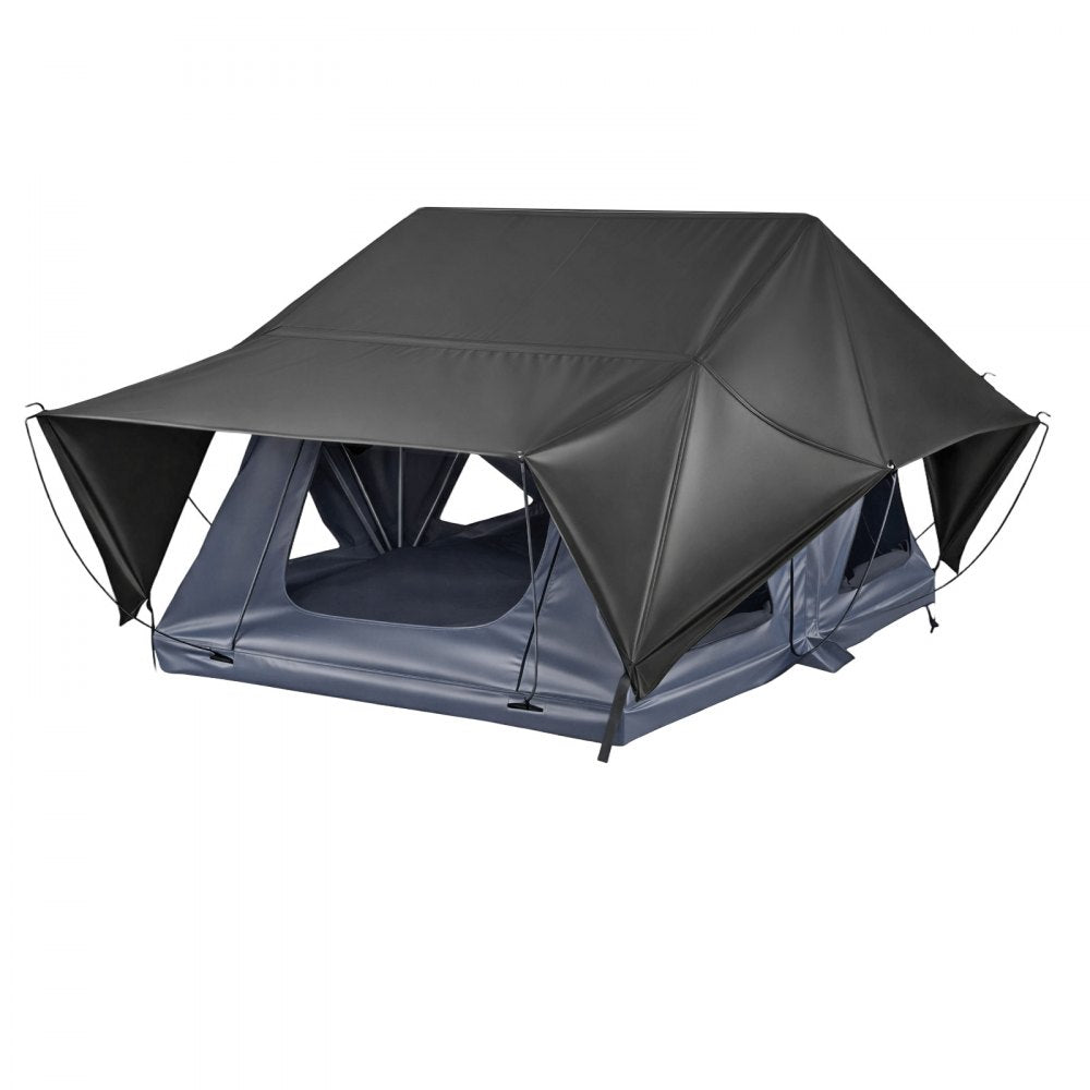 VEVOR Rooftop Tent, 2-3 Person Foldable Aluminum Roof Top Tent with Tri-Color LED Light, Thick Mattress & 10 Windows, Waterproof Windproof Overland Camping Car Roof Rack Suitable for Jeep SUV Pickup