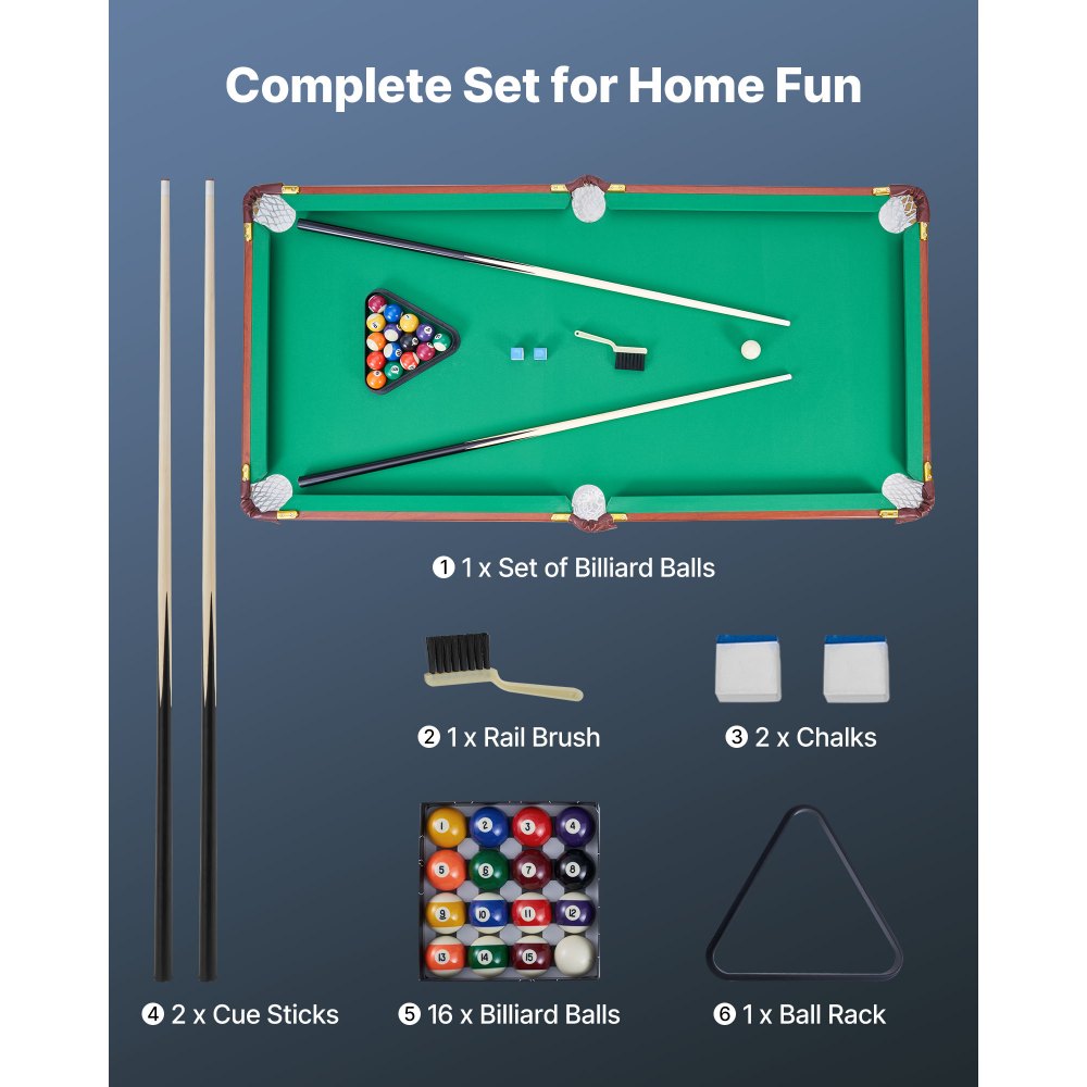 VEVOR Folding Pool Table, 4.5 ft Portable Billiards Tables, Foldable Space-Saving Entertainment Game Set Includes Ball, Cue, Rack, Chalk, Brush, Brown with Bule Cloth, for Family Use, Recreation Room