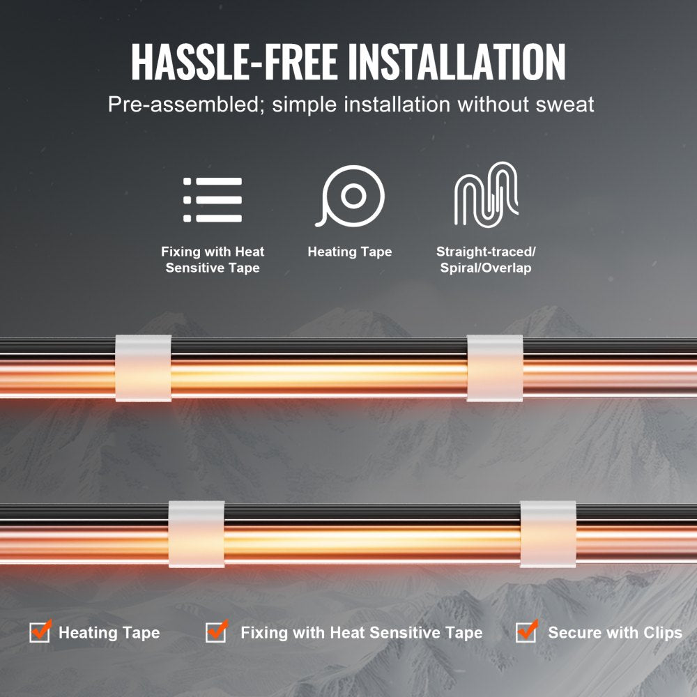 VEVOR Self-Regulating Pipe Heating Cable, 60-feet 5W/ft Heat Tape for Pipes Freeze Protection, Protects PVC Hose, Metal and Plastic Pipe from Freezing, 120V