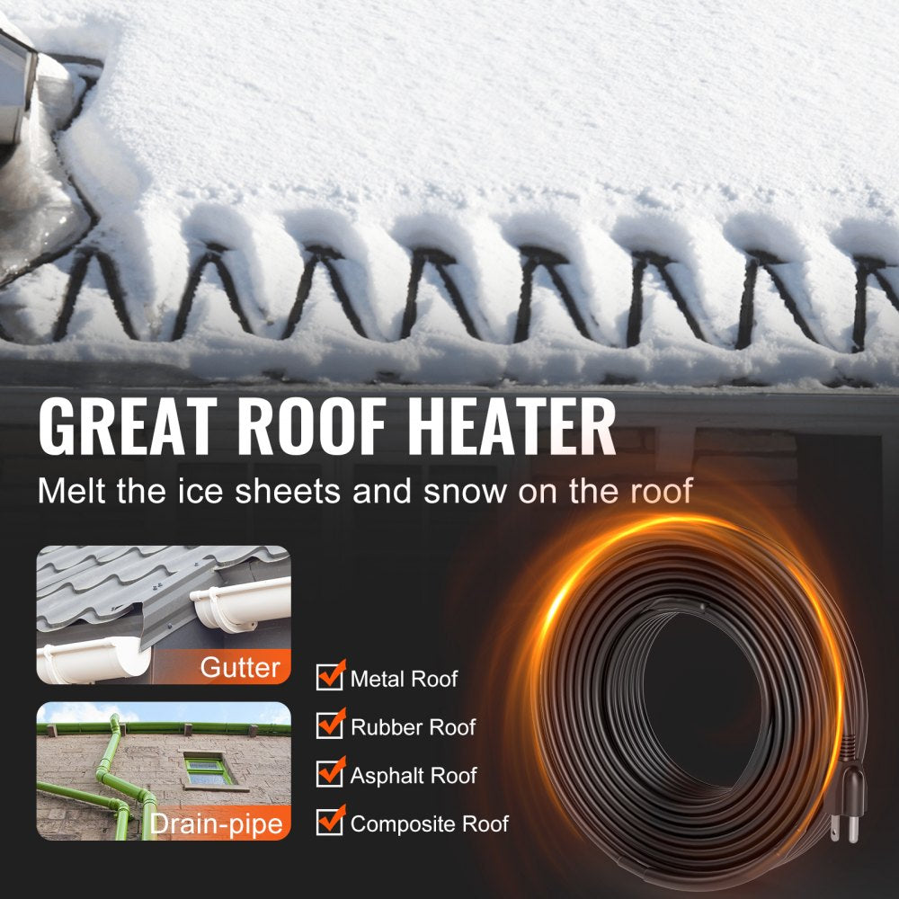 VEVOR Self-Regulating Pipe Heating Cable, 80FT 5W/FT Heat Tape for Pipes, Roof Snow Melting De-icing, Gutter and Pipe Freeze Protection