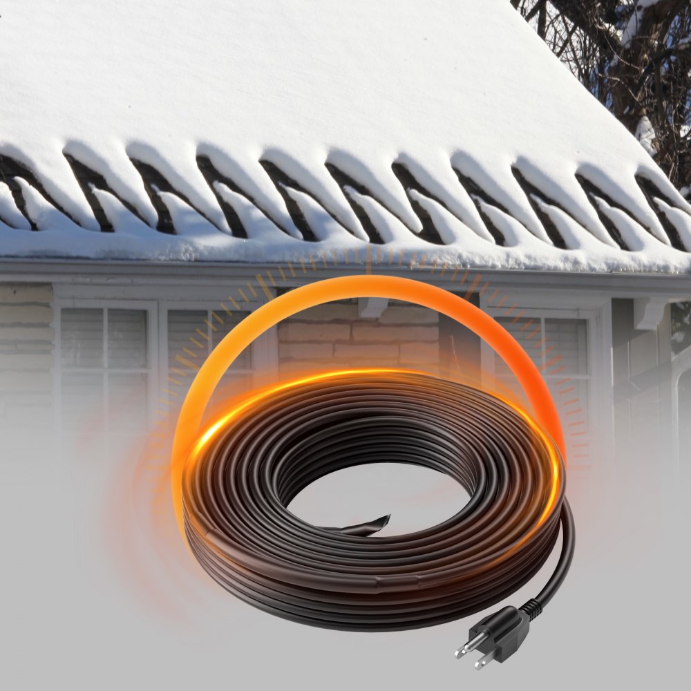 VEVOR Self-Regulating Pipe Heating Cable, 50FT 5W/FT Heat Tape for Pipes, Roof Snow Melting De-icing, Gutter and Pipe Freeze Protection