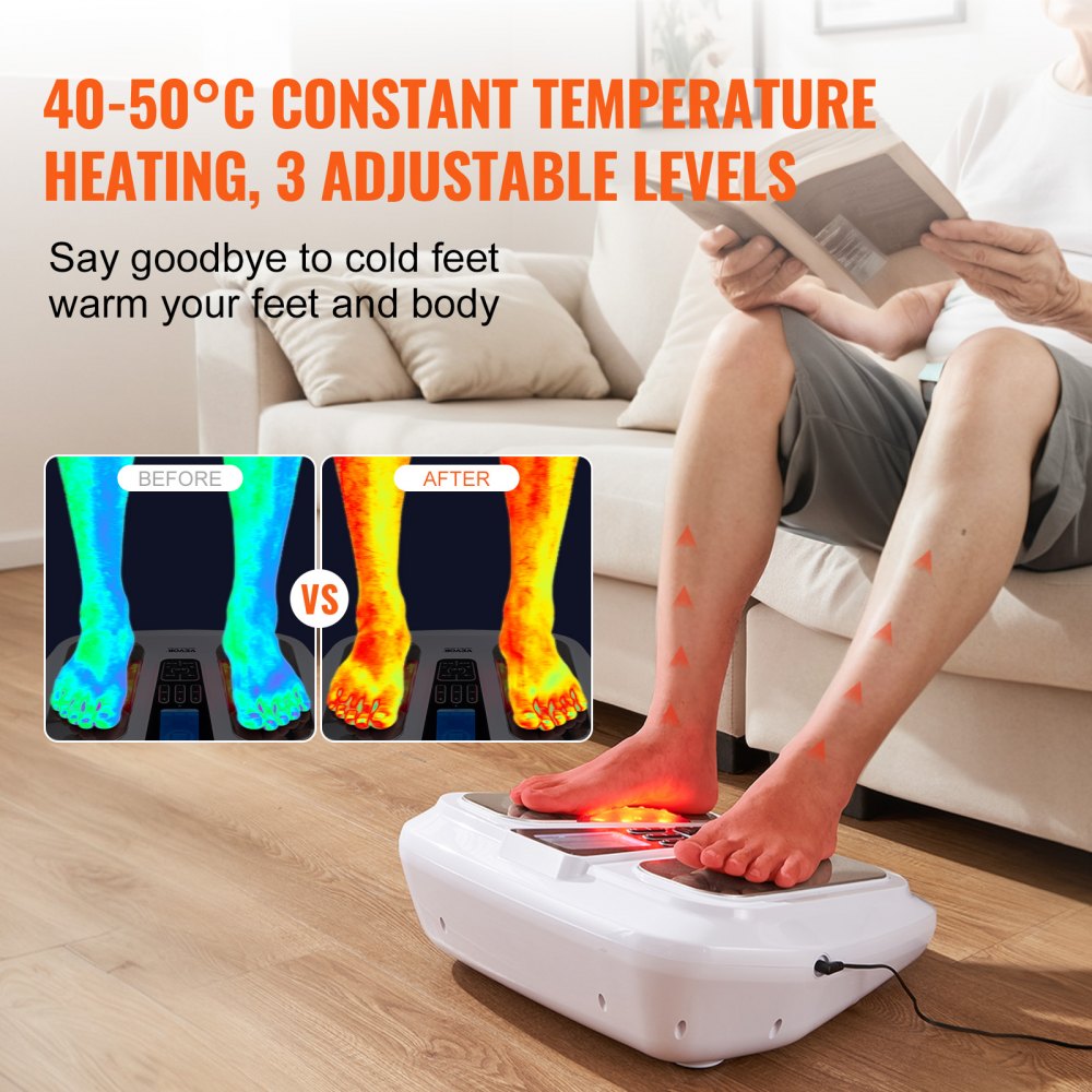 VEVOR Foot Circulation Stimulator with Heat, EMS & TENS Foot Massager for Neuropathy, Electric Foot Stimulator with 3-Level Temperature, 25 Modes & 50 Intensities for Pain Relief, Plantar Fasciitis
