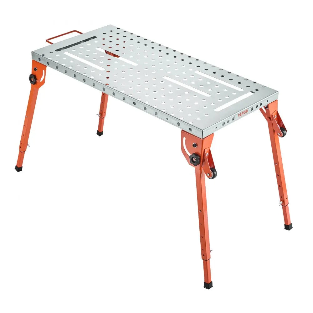 VEVOR Foldable Welding Table 44" x 21", 500LBS Capacity Welding Workbench with 4-Level Adjustable Height, Carbon Steel Work Bench with 6 Tool Slots & 0.63" Fixture Holes for Welding Assembly Repair
