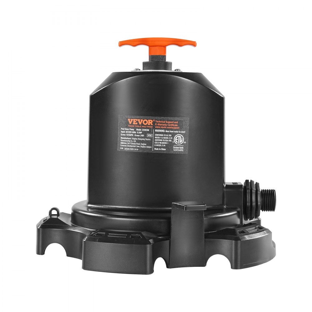 VEVOR Pool Cover Pump, 1/2 HP 1575 GPH, 120V Submersible Swimming Pool Cover Pump with 25 ft Power Cord, 24 ft Max Head Lift, Water Removal and Transfer Pump, for Pool Draining Inflatable Water Parks