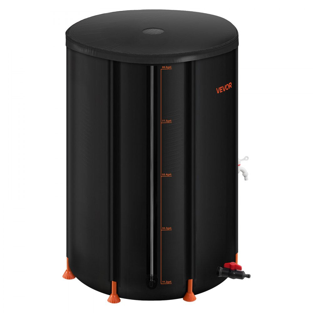 VEVOR Collapsible Rain Barrel, 100 Gallon Portable Rain Water Collection Barrel, 1000D PVC Rainwater Collection System, Garden Water Catcher Tank Storage Container with Spigot & Overflow Kit, Black