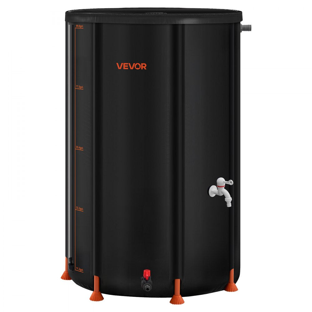 VEVOR Collapsible Rain Barrel, 100 Gallon Portable Rain Water Collection Barrel, 1000D PVC Rainwater Collection System, Garden Water Catcher Tank Storage Container with Spigot & Overflow Kit, Black