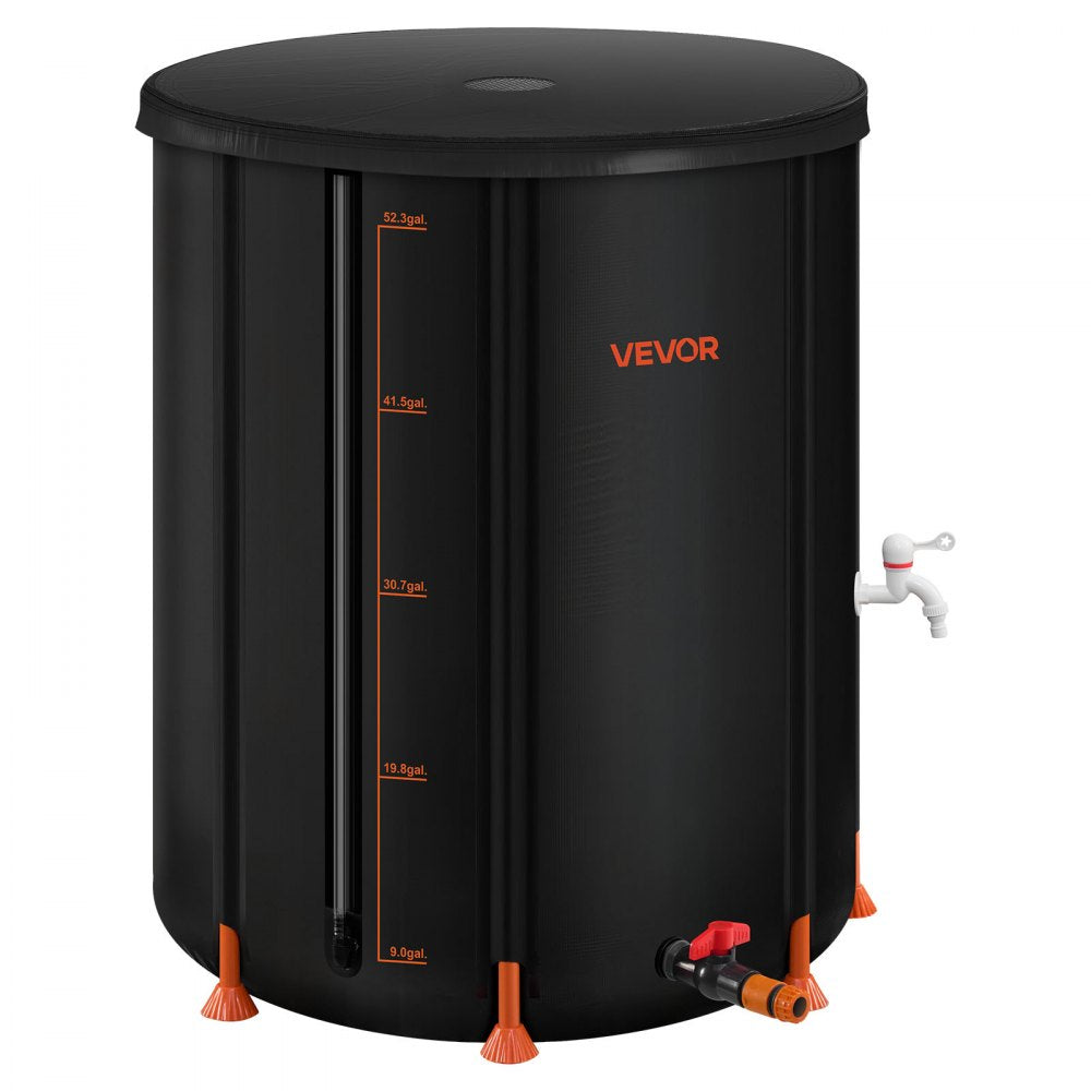 VEVOR Collapsible Rain Barrel, 53 Gallon Portable Rain Water Collection Barrel, 1000D PVC Rainwater Collection System, Garden Water Catcher Tank Storage Container with Spigot & Overflow Kit, Black