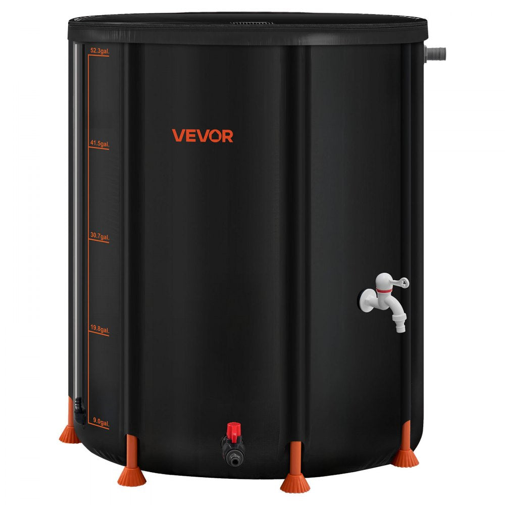 VEVOR Collapsible Rain Barrel, 53 Gallon Portable Rain Water Collection Barrel, 1000D PVC Rainwater Collection System, Garden Water Catcher Tank Storage Container with Spigot & Overflow Kit, Black