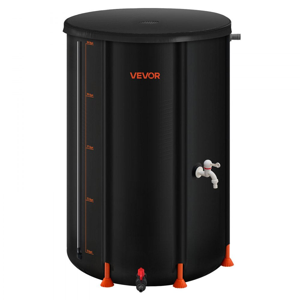 VEVOR Collapsible Rain Barrel, 66 Gallon Portable Rain Water Collection Barrel, 500D PVC Rainwater Collection System, Garden Water Catcher Tank Storage Container with Spigot & Overflow Kit, Black