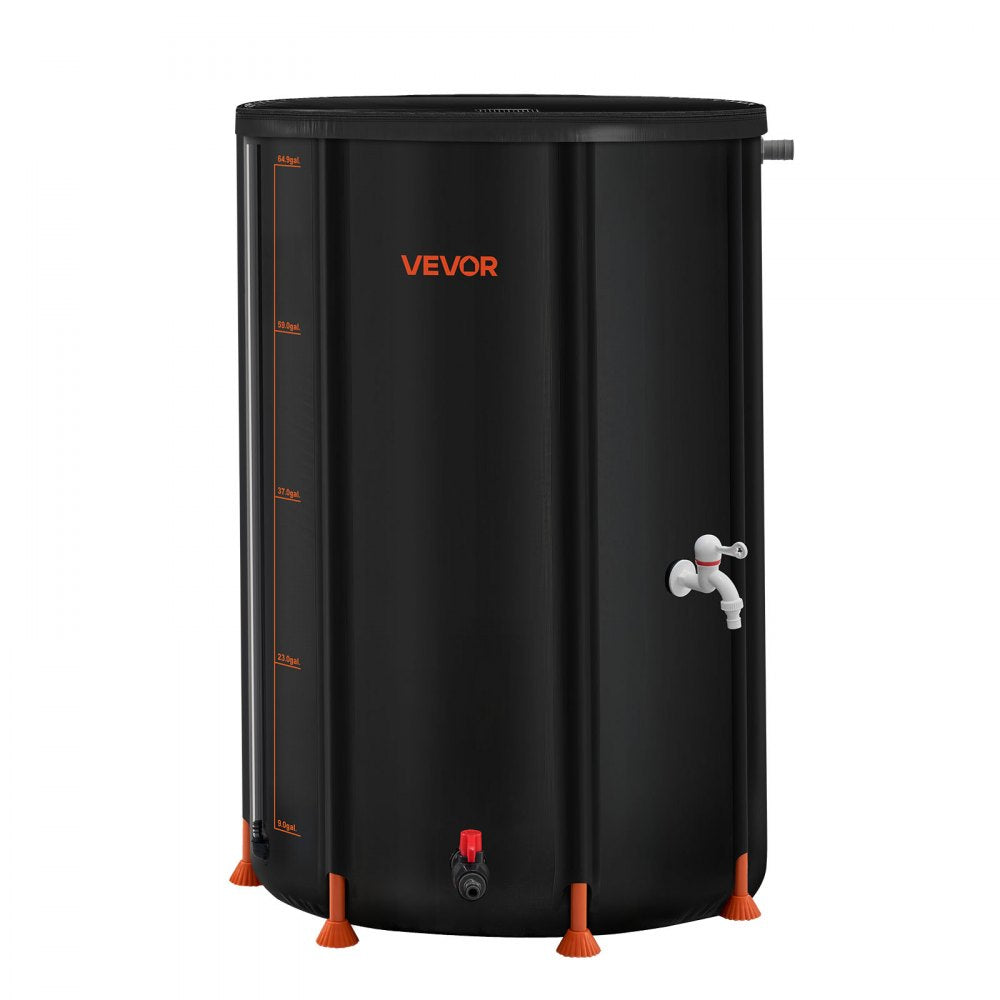 VEVOR Collapsible Rain Barrel, 66 Gallon Portable Rain Water Collection Barrel, 500D PVC Rainwater Collection System, Garden Water Catcher Tank Storage Container with Spigot & Overflow Kit, Black